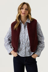 Gilet en teddy et velours bordeaux