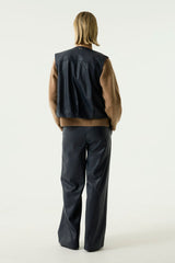 Gilet cuir bleu fonce