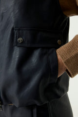 Gilet cuir bleu fonce