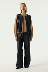 Gilet cuir bleu fonce