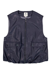 Gilet cuir bleu fonce