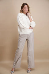 Pantalon droit rayé beige