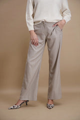 Pantalon droit rayé beige