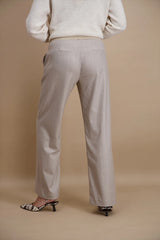 Pantalon droit rayé beige