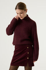 Pull col roulé bordeaux