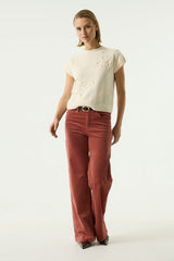 Pantalon en velours côtelé old rose